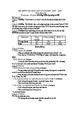 Đề kiểm tra khảo sát chất lượng học kì I Địa lí lớp 8 - Năm học 2015-2016